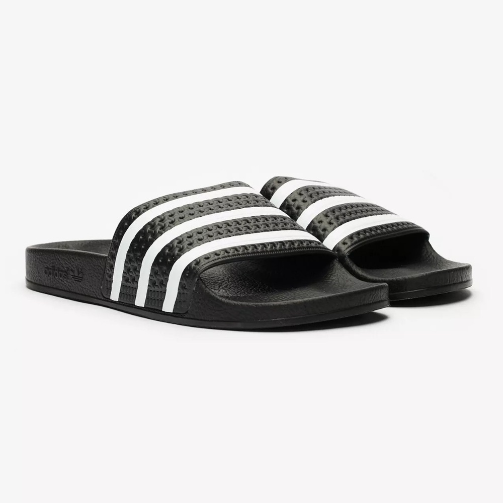 Adidas Adilette Slides, Black and White Slip-On Adidas Sandals, Size W10/M9